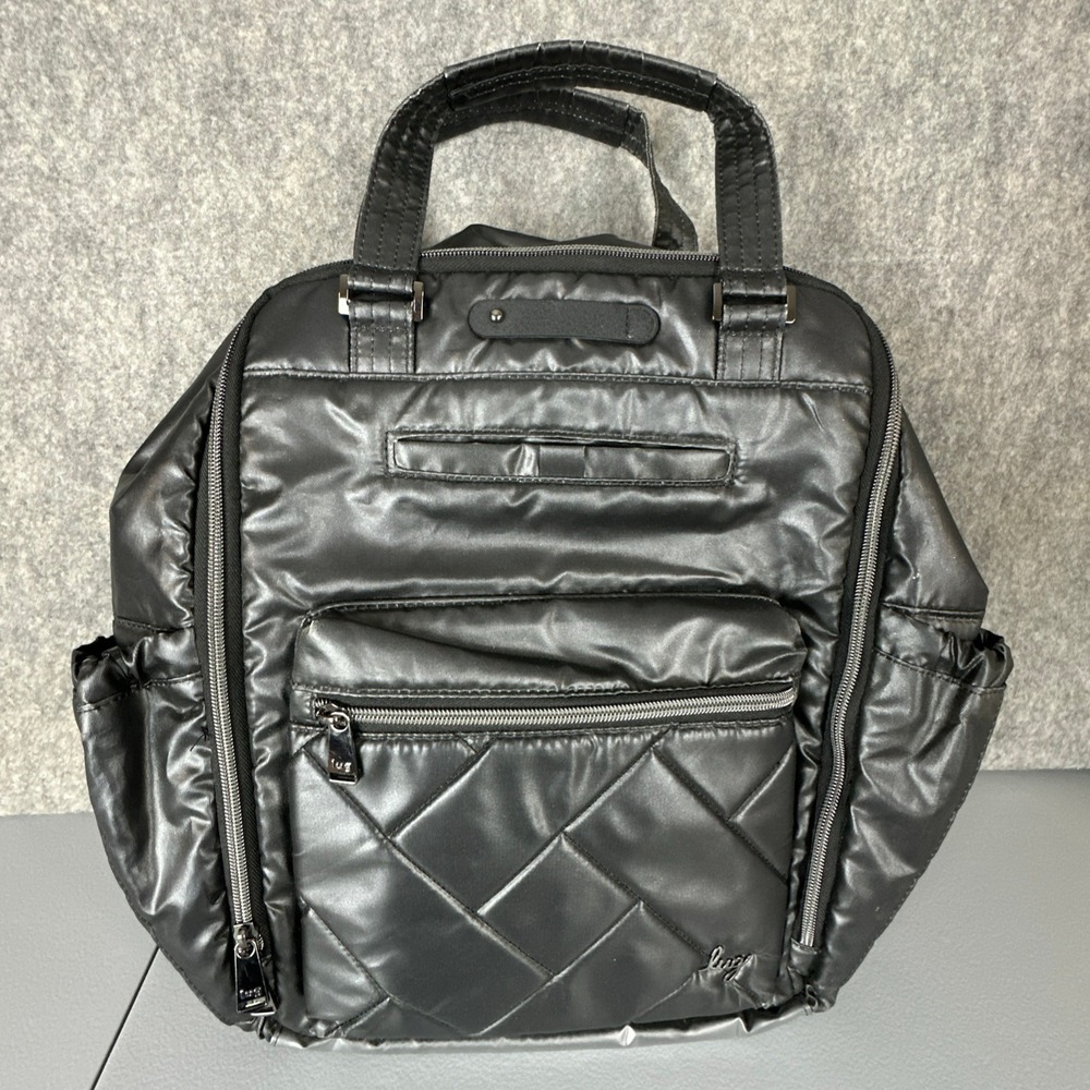 Lug Backpack Unisex Medium Gray Voyager Quilted Puffer Metallic Travel Bag